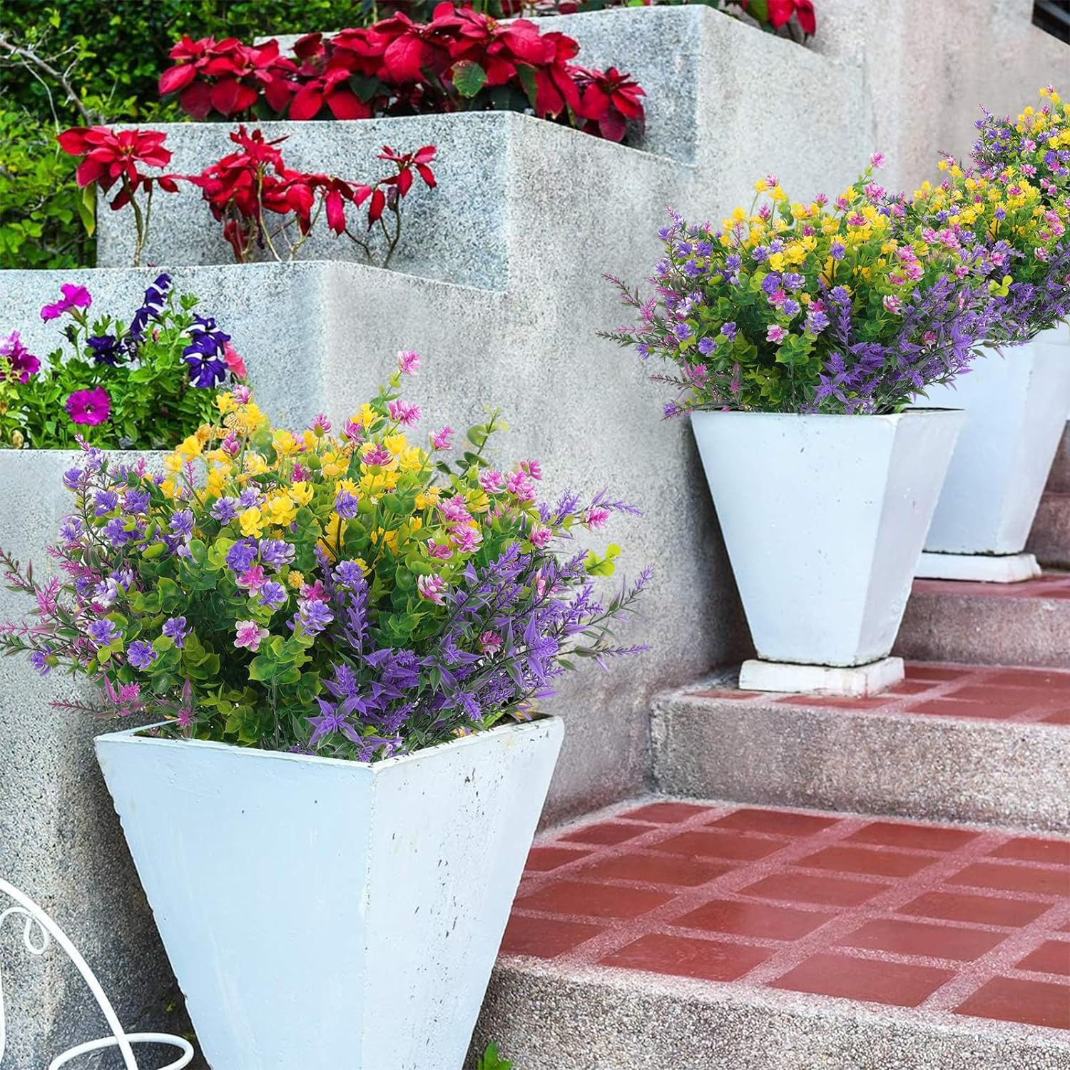 Hananona 24 Pcs Artificial Flowers Outdoor, Faux Artificial Plants UV Resistant