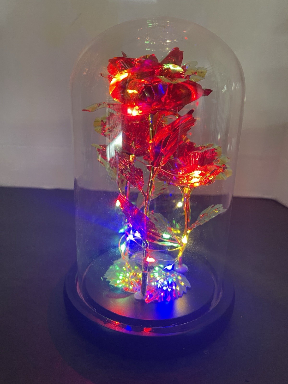 Enchanted Forever Rose Flower In Dome Glass LED Rose Of Love Pre Owned