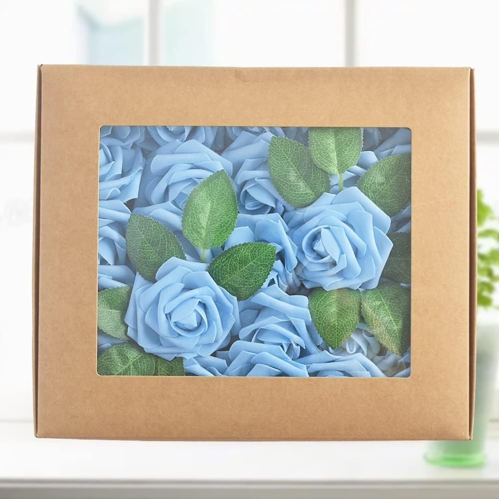 25pcs Aqua Blue Roses with Flexible Stems Indoor Decoration for All Occasions