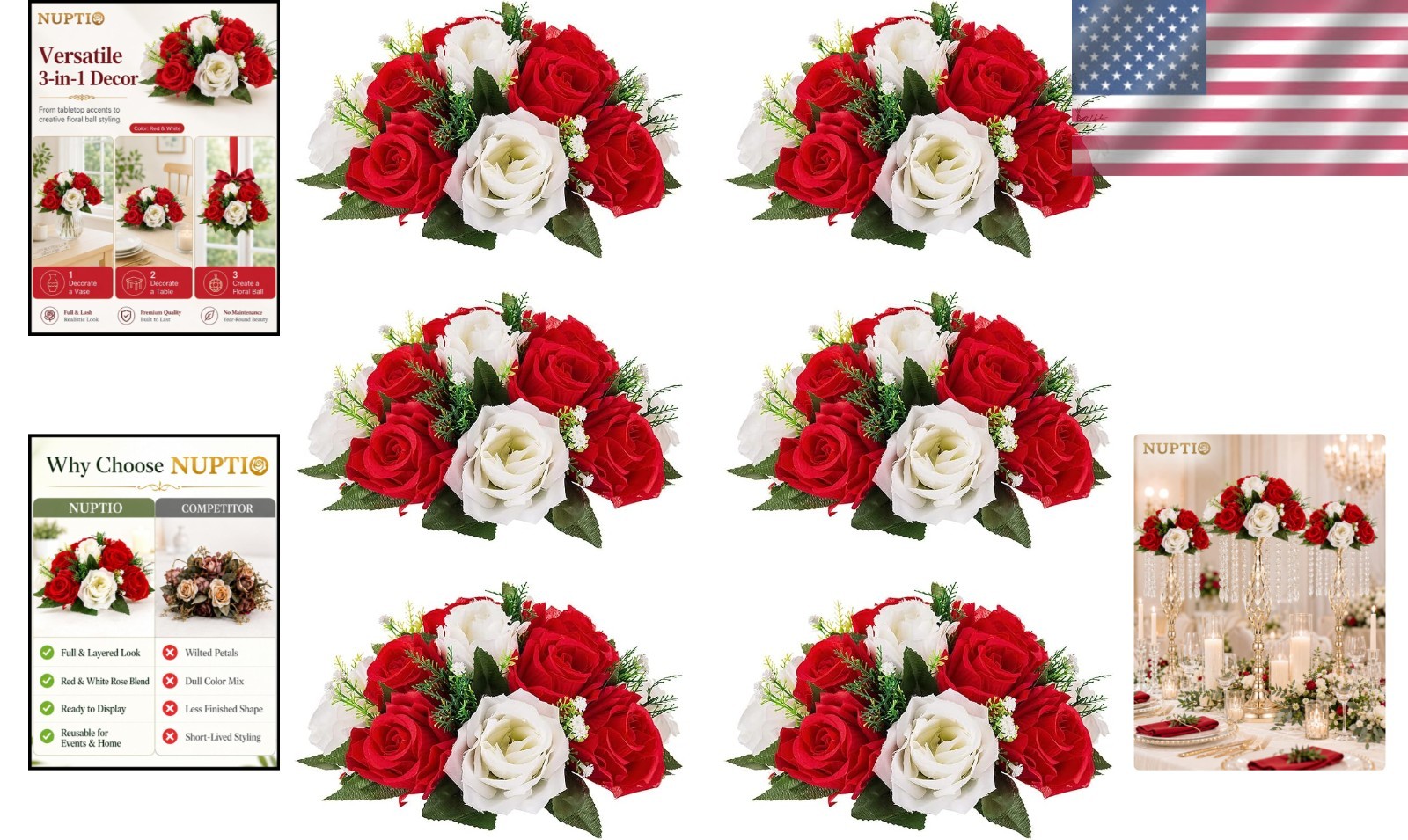 Artificial Flower Balls for Centerpieces – 15 Heads