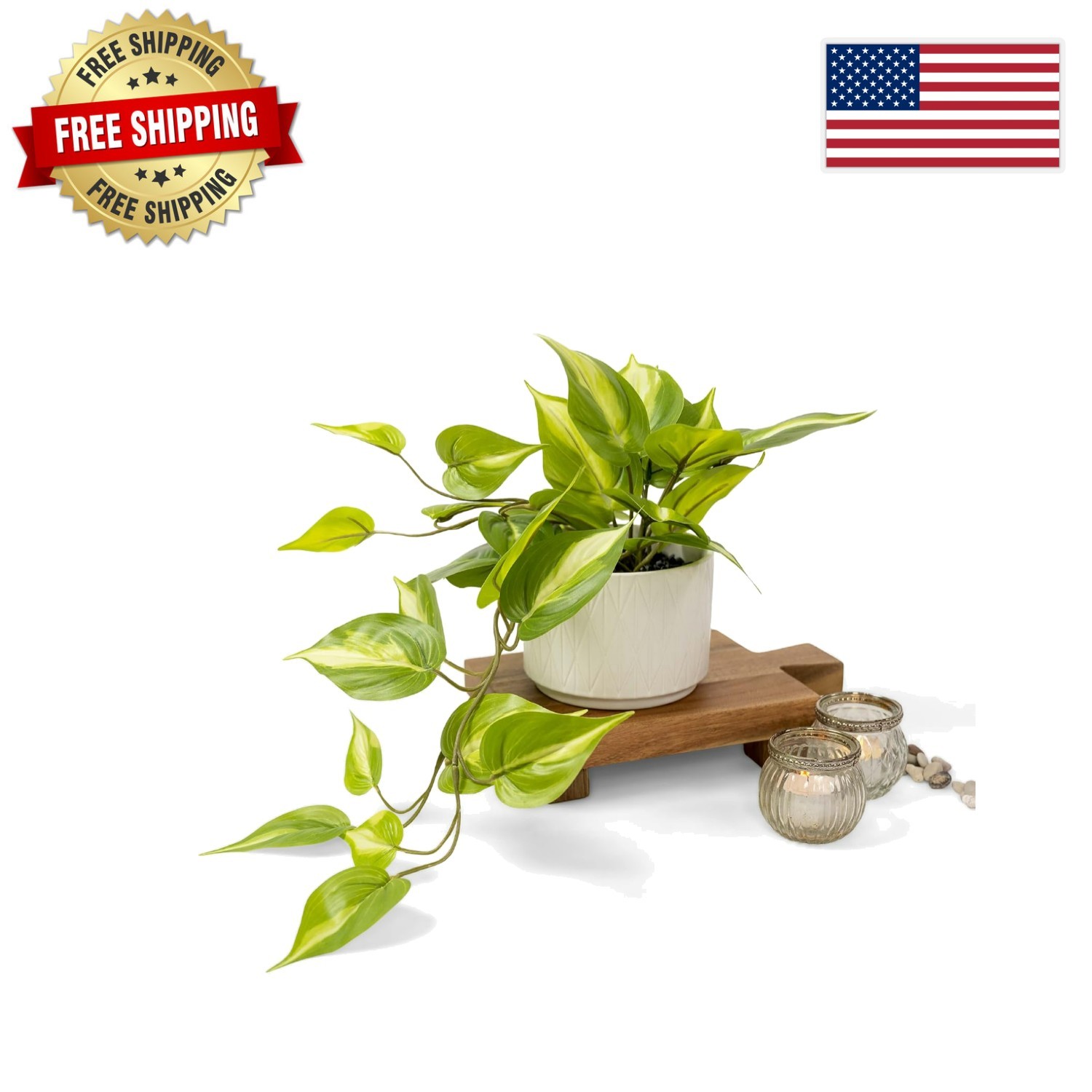 Lifelike Faux Pothos Plant with 5-Inch Ceramic Pot – Perfect for Shelf Decor