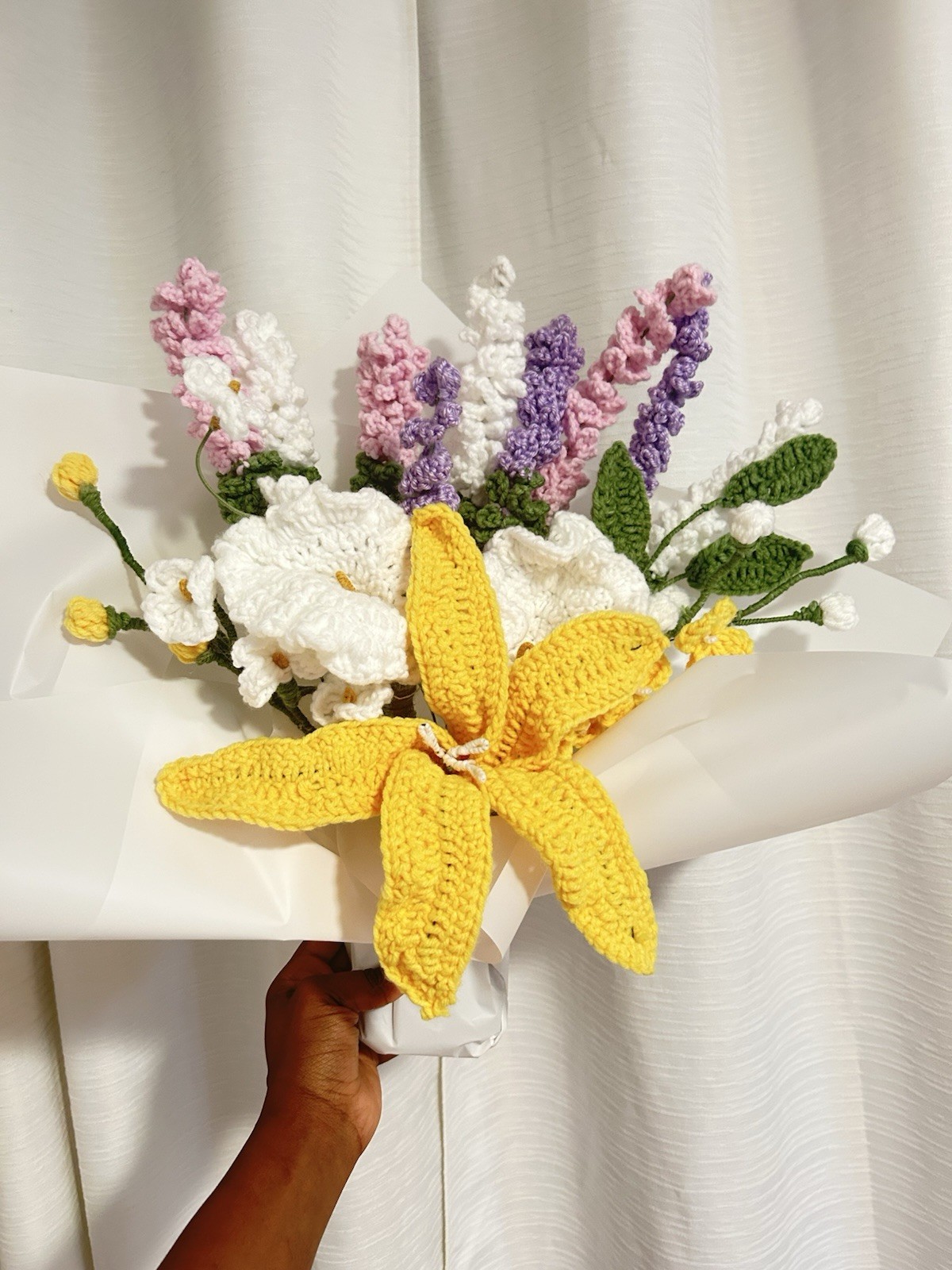 Yarn Florist Artificial Yarn Flower Bouquet Bunch Lily Lavender Mixed Colors
