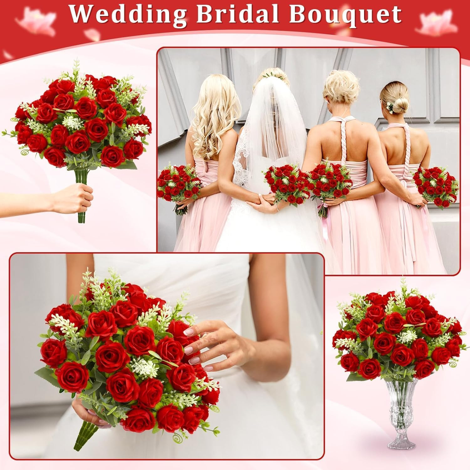 40 Heads Fake Roses Artificial Flowers for Outdoors Spring Valentines Day Decora