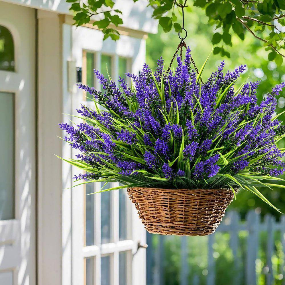 48 Bundles UV Resistant Plastic Faux Plants, 14.5 In. Purple Outdoor Artificial