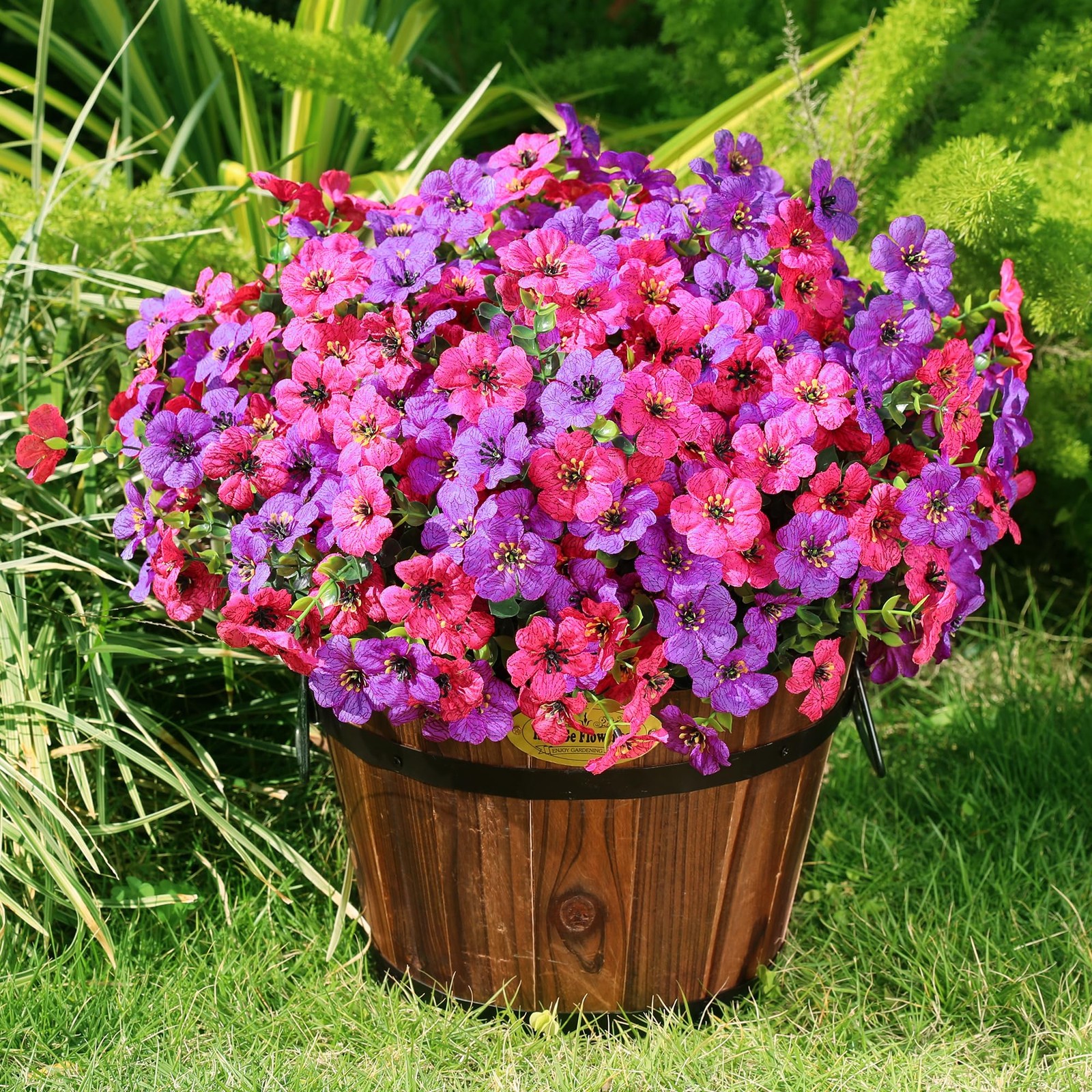 Artificial Flowers for Outdoors Spring Decor, 16 Bundles UV Resistant Realist…