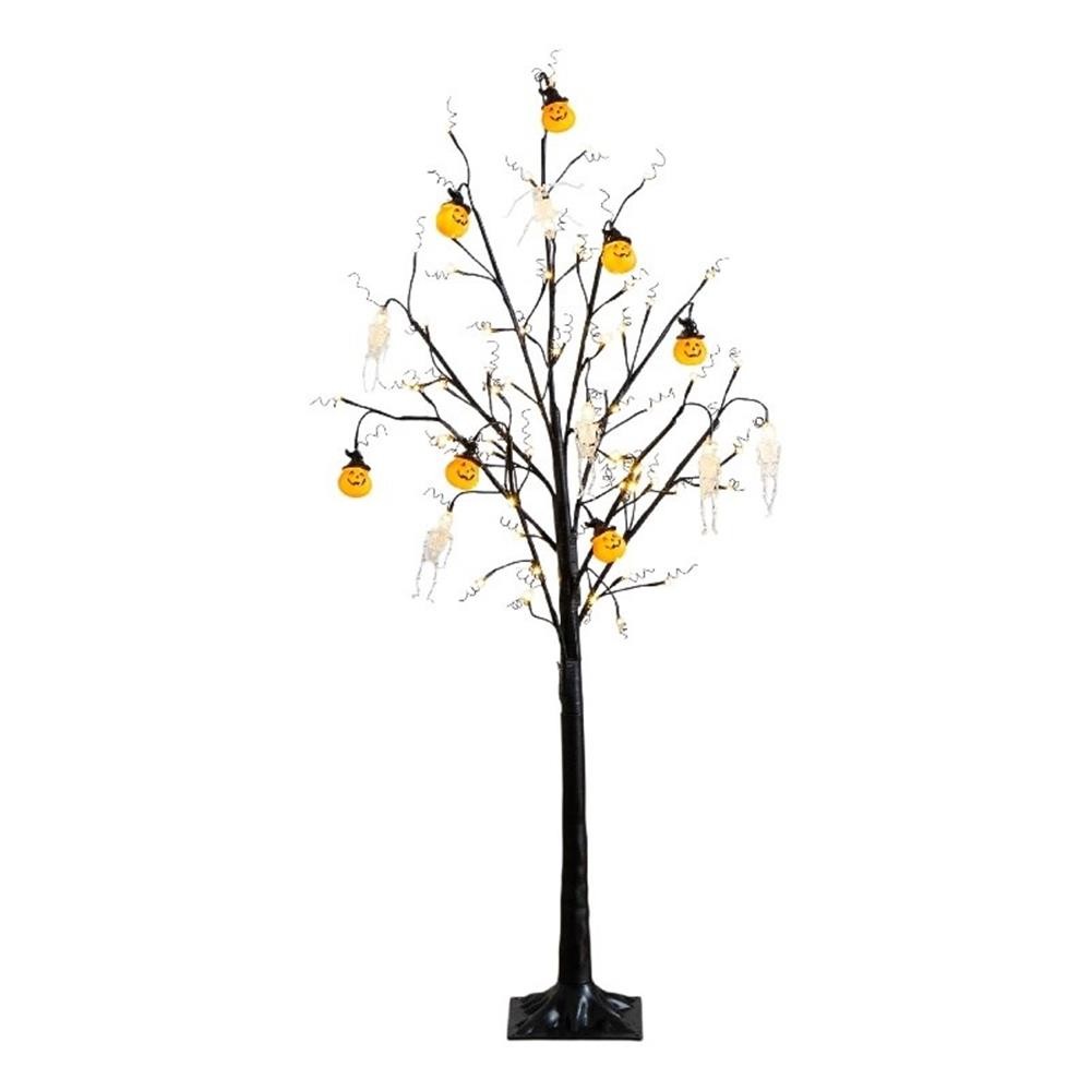 Nearly Natural 5ft Pre-Lit Halloween Pumpkins & Skulls Ornament Tree w/ 72 LED