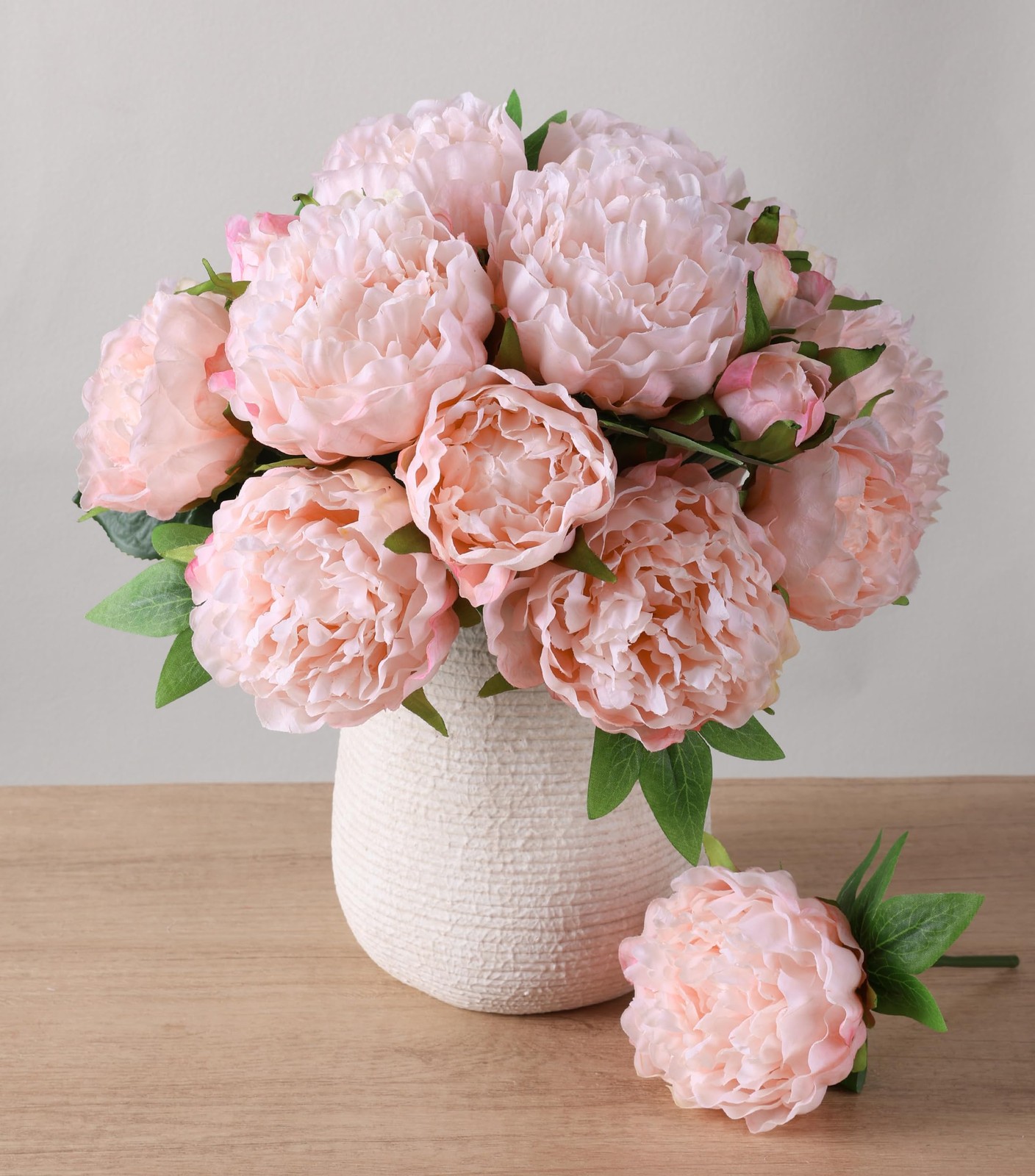 11 Branch Light Pink Peony Artificial Flowers Silk Faux Vase Arrangements