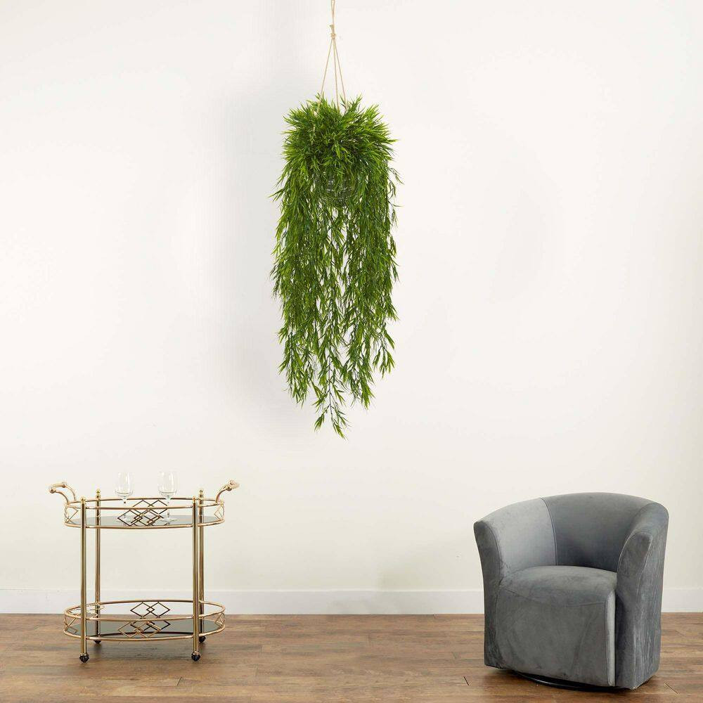 50 In. Mini Bamboo Artificial Plant in Hanging Metal Bucket