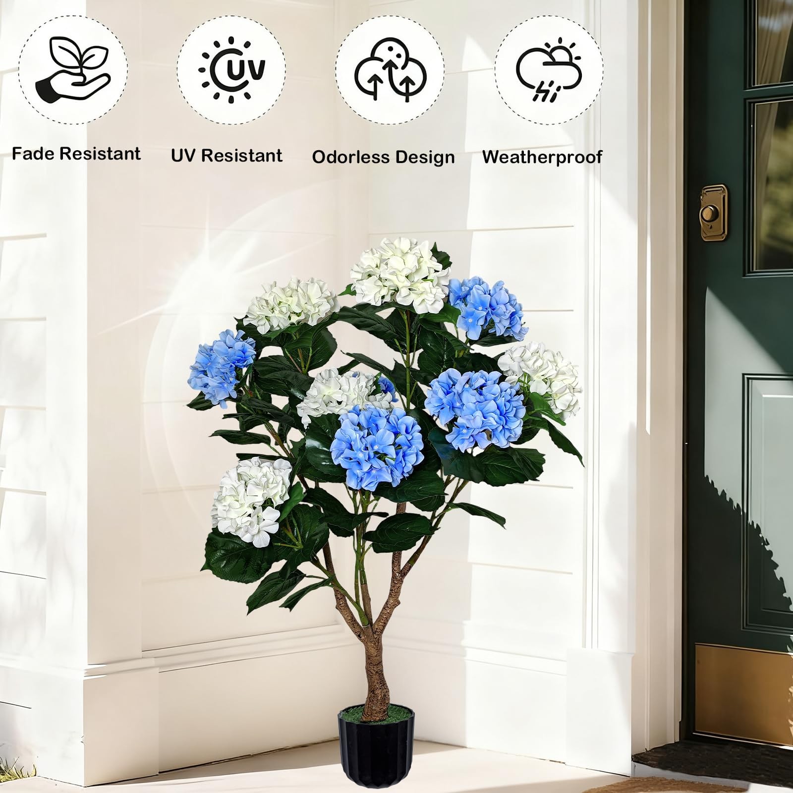 Potted Artificial Hydrangea Tree Outdoor Indoor,3.7FT Tall Hydrangea Faux Flo…