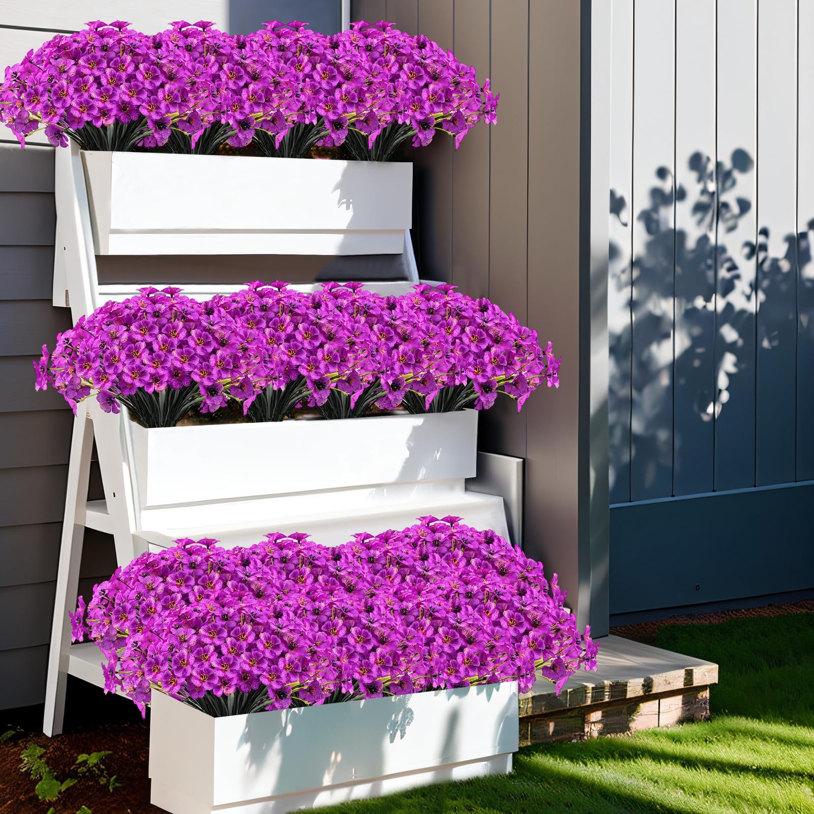 20 Bundles Outdoor Artificial Flowers UV Resistant with Purple Faux Silk Flow…