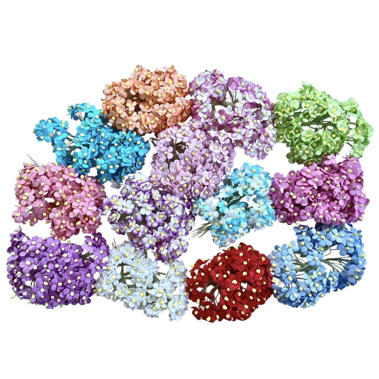 100 Pcs. Assorted Tiny Daisy Blossom Mulberry Paper Flower White Rope Wire Artif