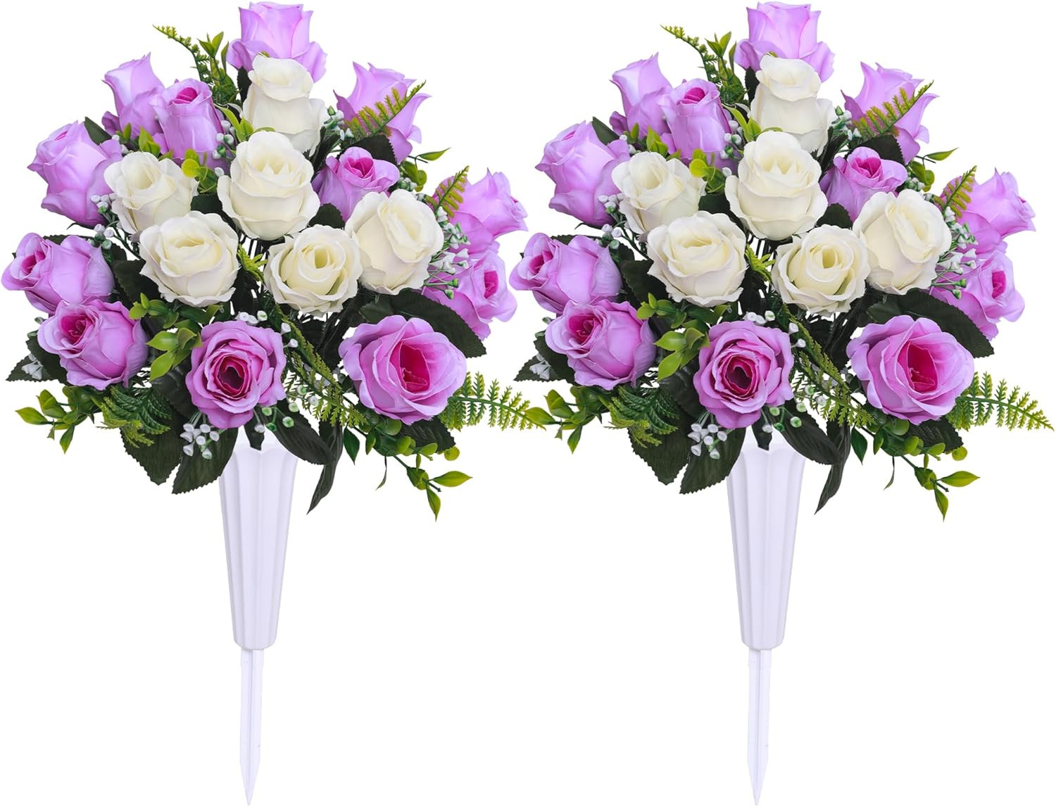Set of 2 Artificial Cemetery Flowers with Vase,Grave Memorial Flowers,Artificial