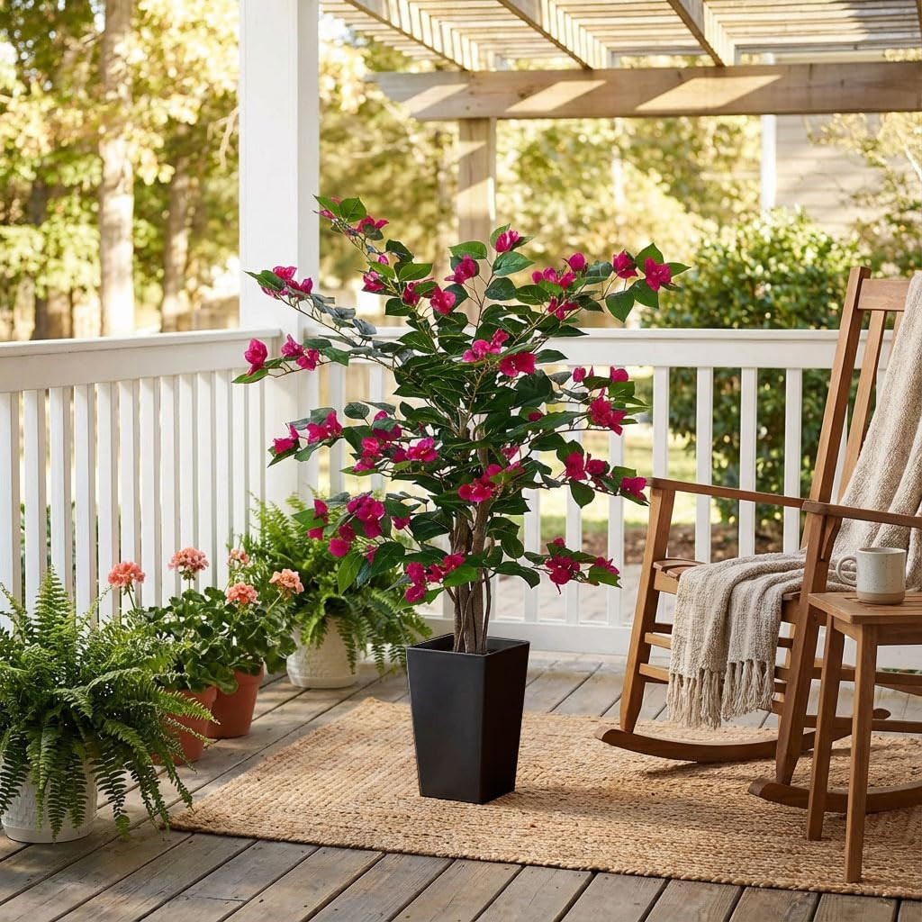3Ft Faux Bougainvillea Tree with Pot – Indoor/Outdoor Home Decor