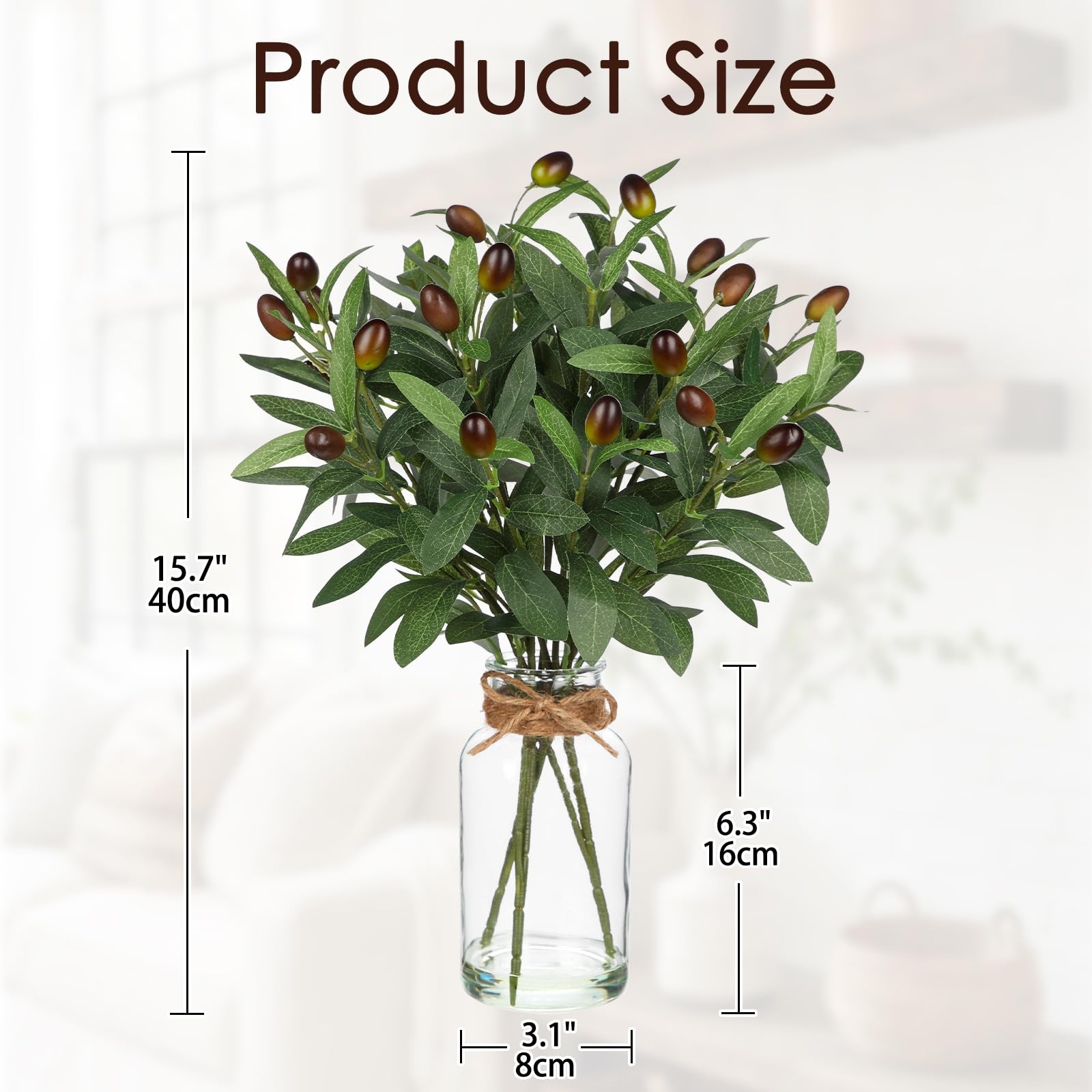 Artificial Olive Branch in Glass Vase with Faux Water 15.7″ Fake Plants Olive…