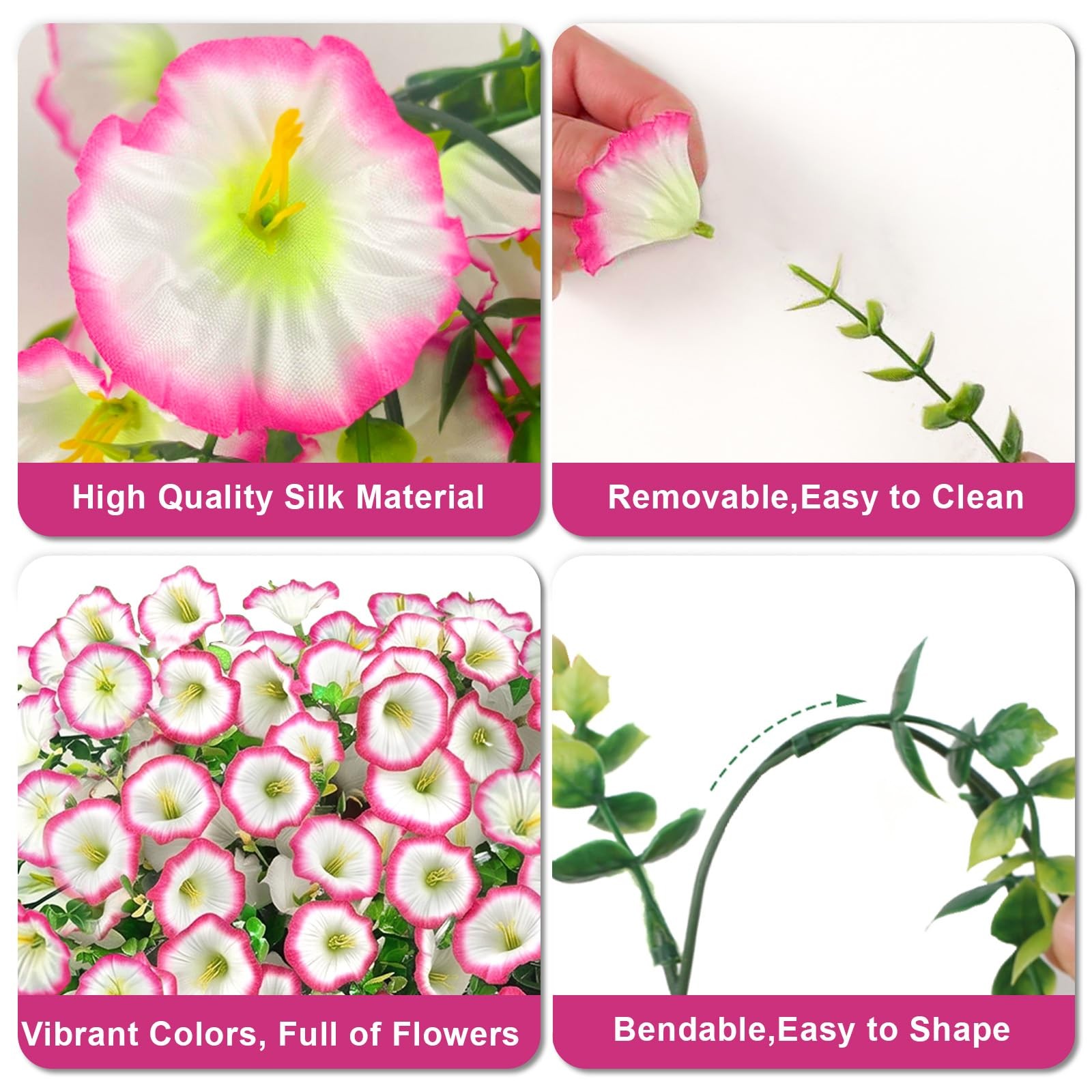 Artificial Hanging Flowers for Outdoor, 4Pcs UV Resistant Faux Morning Glory …