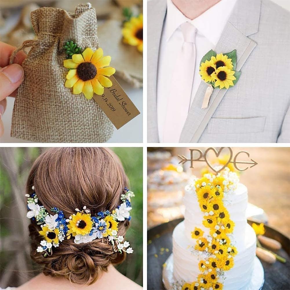 100Pcs Yellow Artificial Flower Heads Fabric Flowers Craft Floral Embellishme…