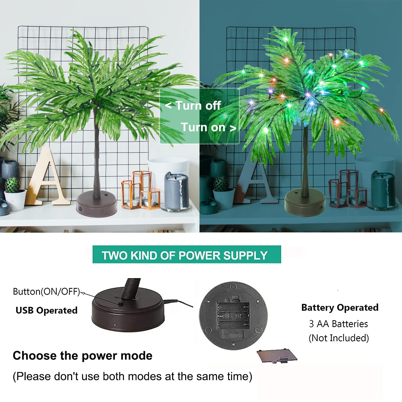 28 Colors Changing Light Up Palm Tree Table Decor, 1ft 1in, Color
