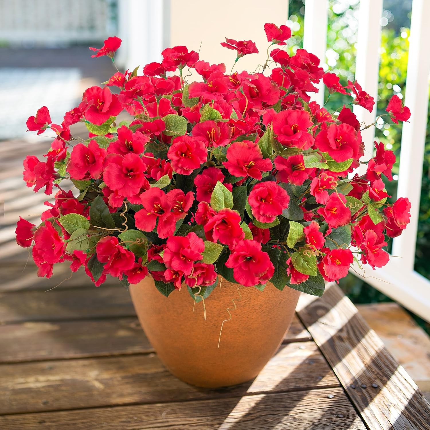 6 Bundles Faux Silk Hibiscus Flowers, UV Resistant Outdoor Fuchsia