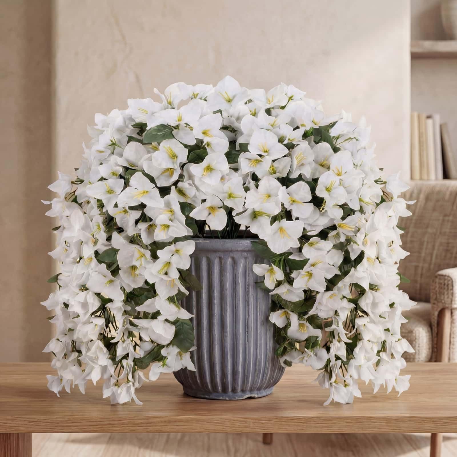 6 Pcs Artificial Bougainvillea Flowers for Outdoor Decor, White