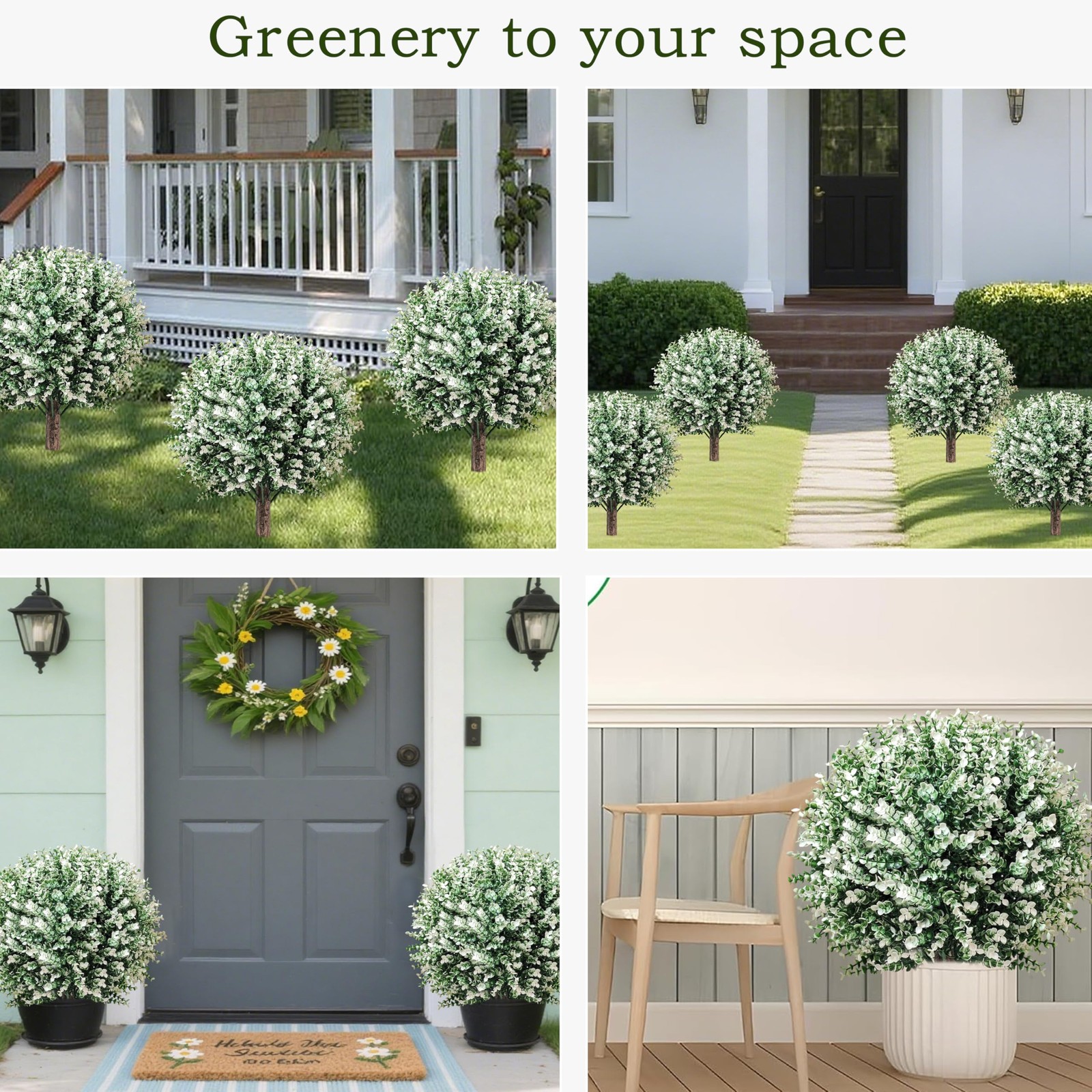2PCS Artificial Boxwood Topiary Ball Tree, 24″ Artificial Plants Outdoor with…