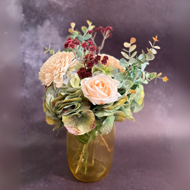 Sola Wood Floral Farmhouse Arrangement Yellow Mason Jar LED Lights Home Decor