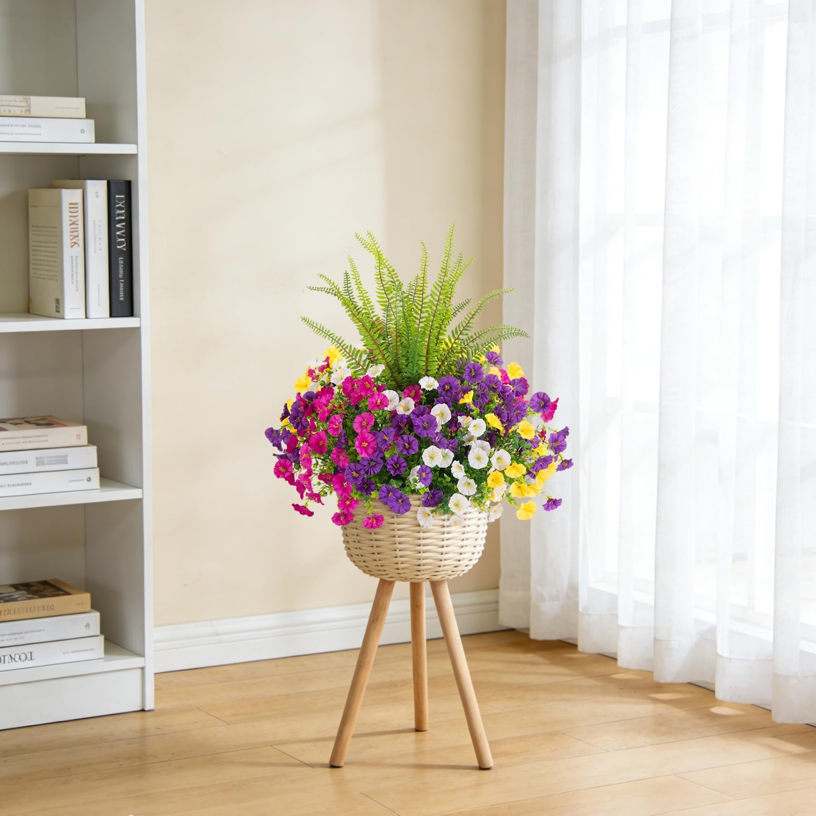 Artificial Flowers Fake Plants for Outdoors Decoration, 12 Bundles Silk Morni…
