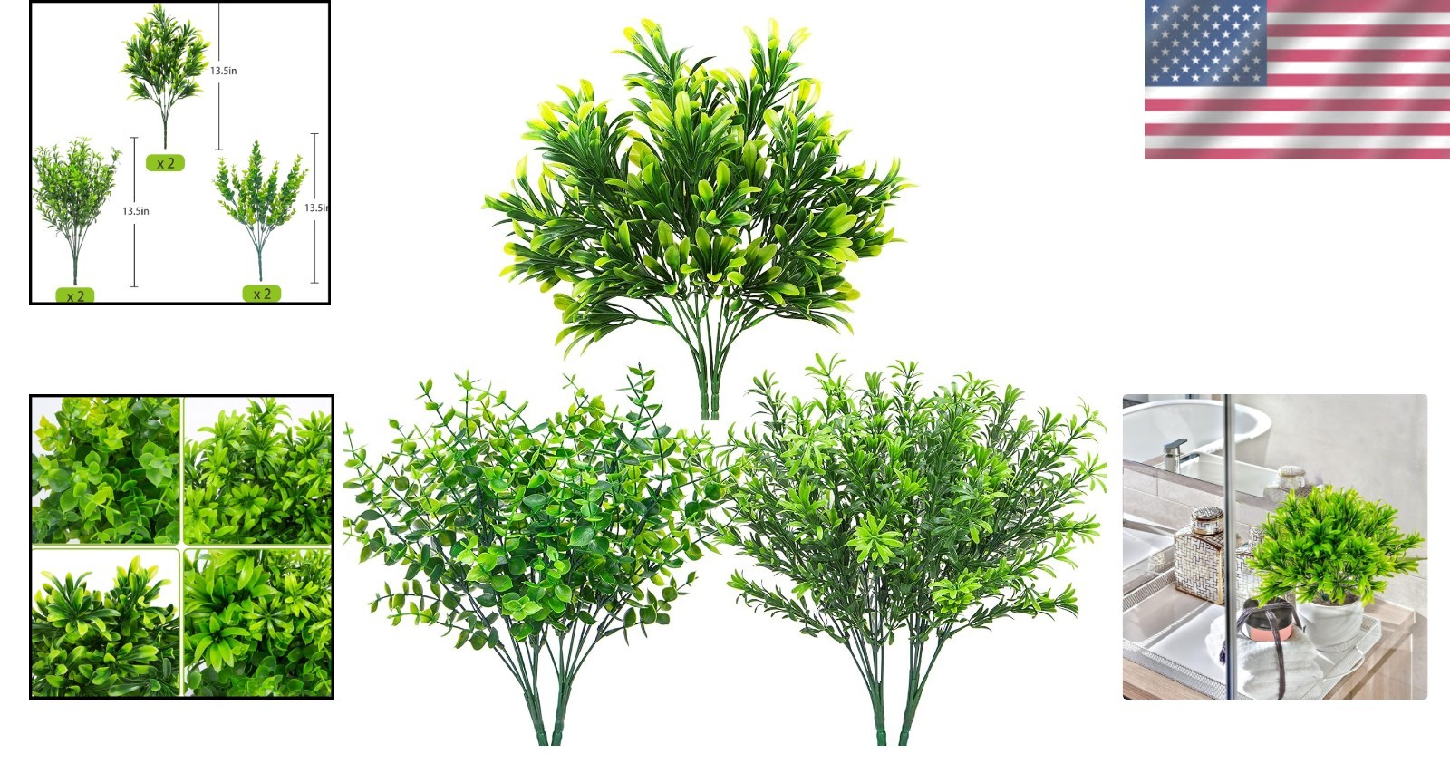 6 Bundles Faux Greenery Stems – UV Resistant Eucalyptus & Rosemary for Home D…