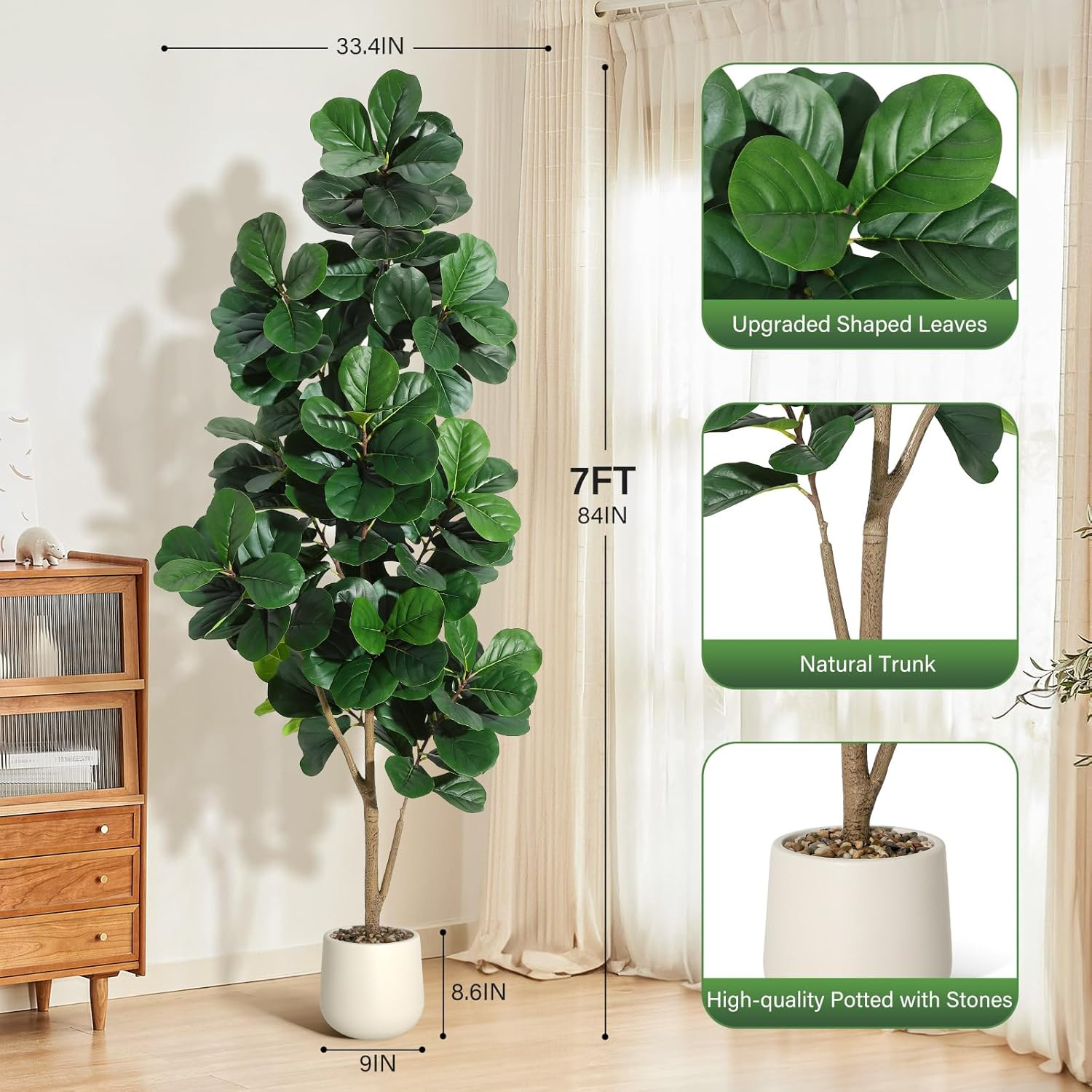 7FT Realistic Artificial Fiddle Leaf Fig Tree with White Planter for Home Decor