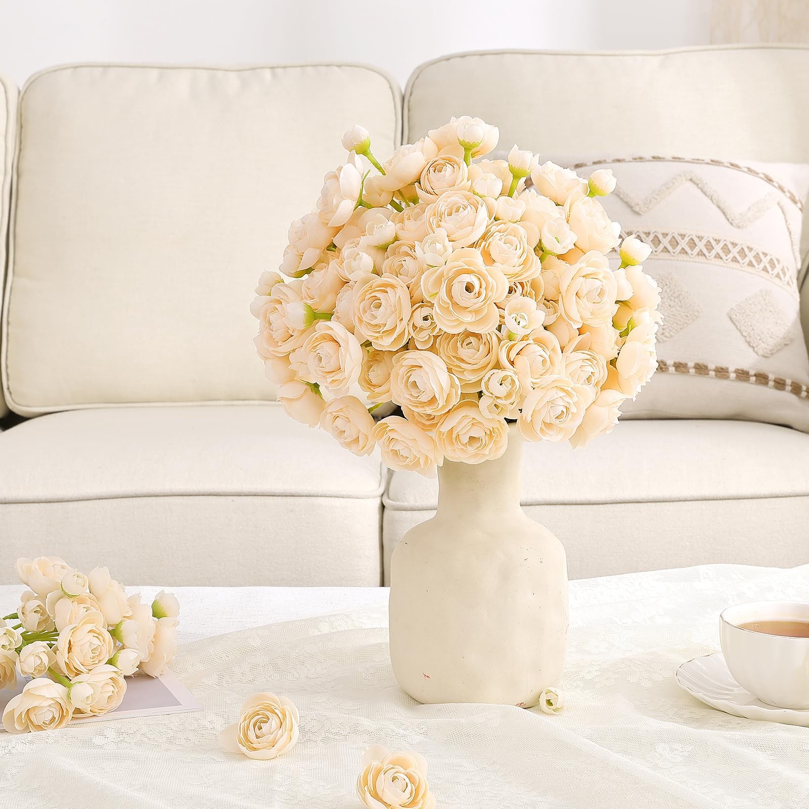 20 PCS Creamy Mini Ranunculus Artificial Bulk Flowers DIY Bouquet Centerpiece