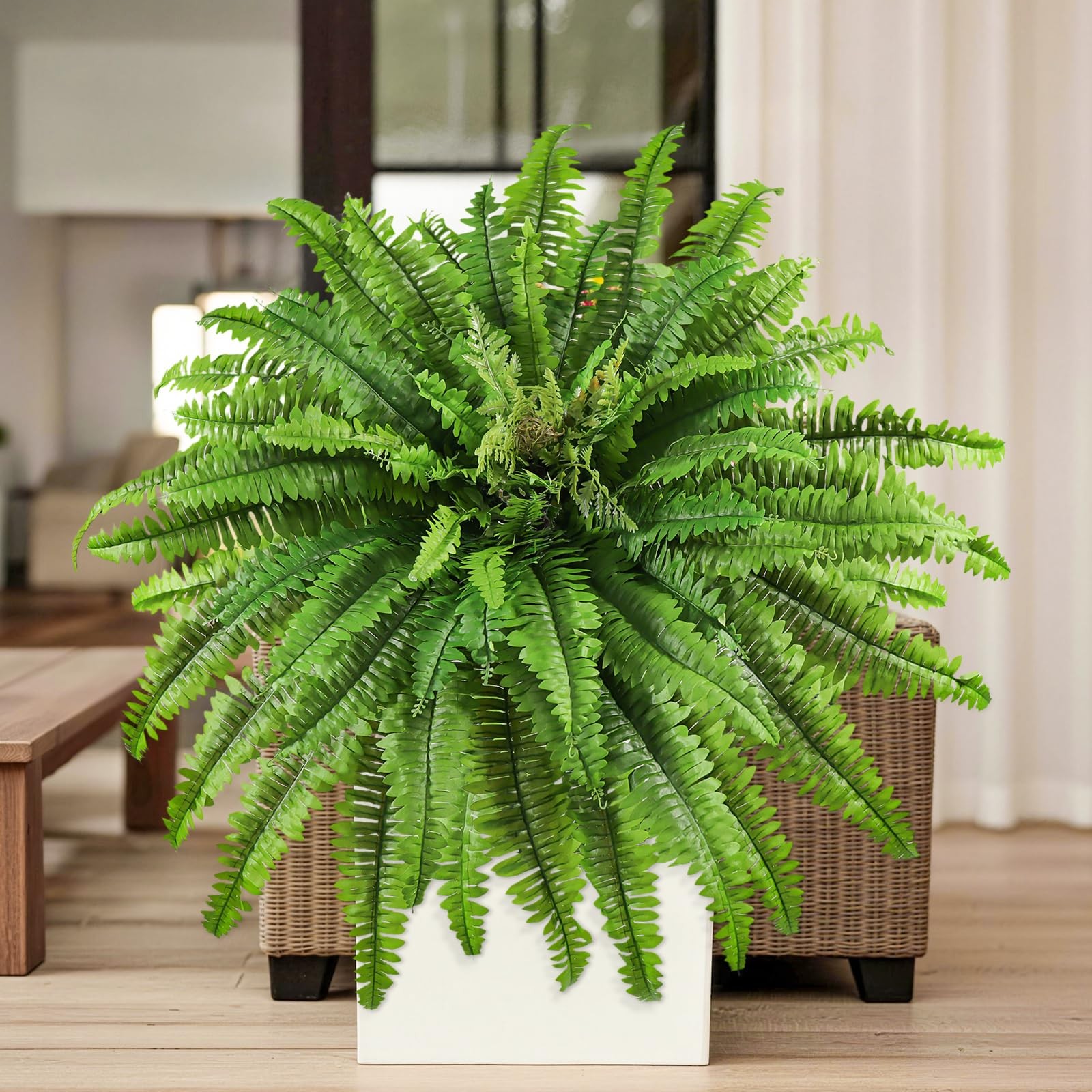 Artificial Boston Ferns for Outdoors Large, 45 Inch Fake Fern, Lifelike Faux …