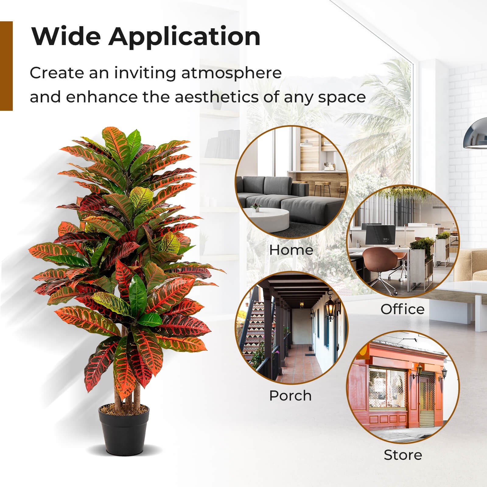 40″ Artificial Croton Plant Faux Leaf Fig Tree Rubber & Plastic Fabric Leaves