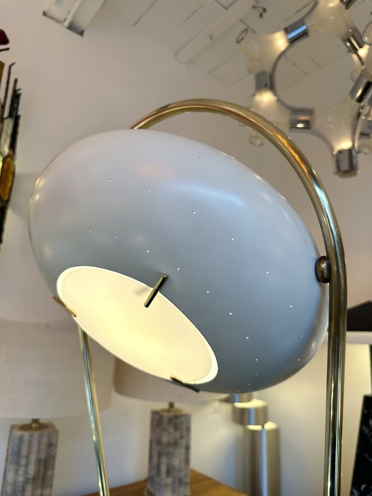Mid-Century Modern Floor Or Reading Lamp in Brass and White Cream