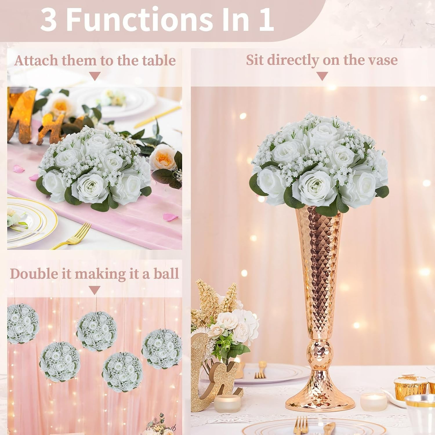 NUPTIO 10 Pieces White Fake Flower Ball Arrangement Bouquet 15 Heads Plastic …