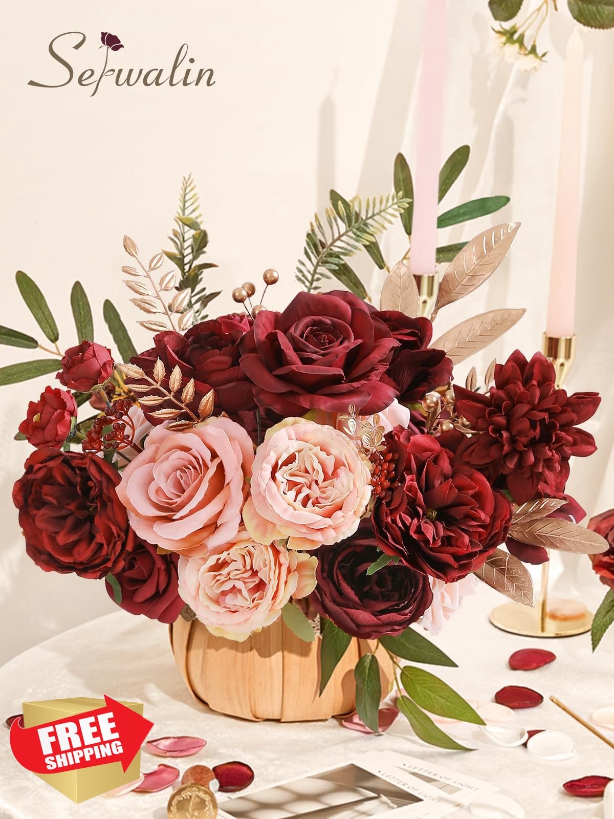 Serwalin 2 Box Burgundy Pink Silk Flowers