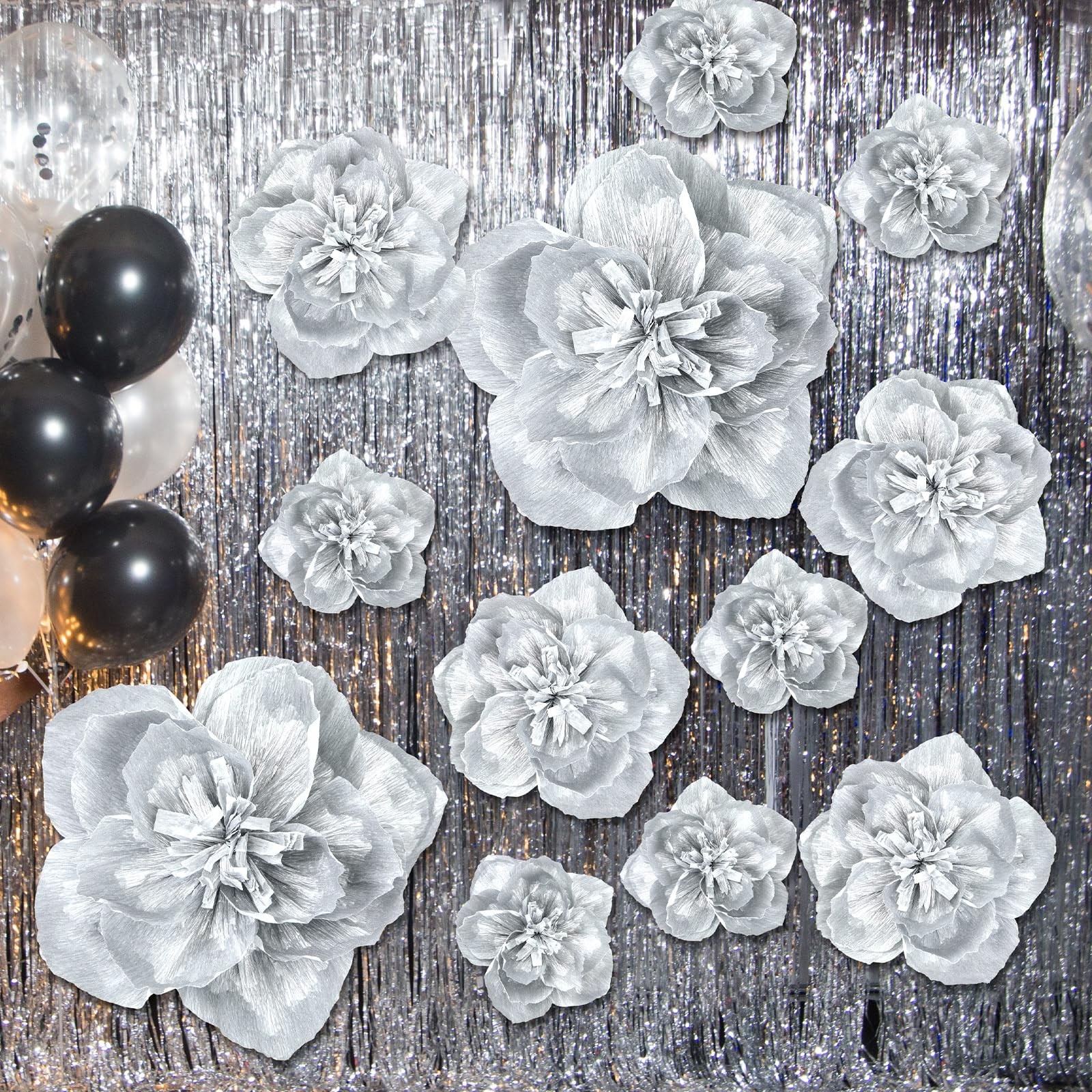 Giant Paper Flowers Artificial Large Decoration Wall Backdrop Silver 12 PCS