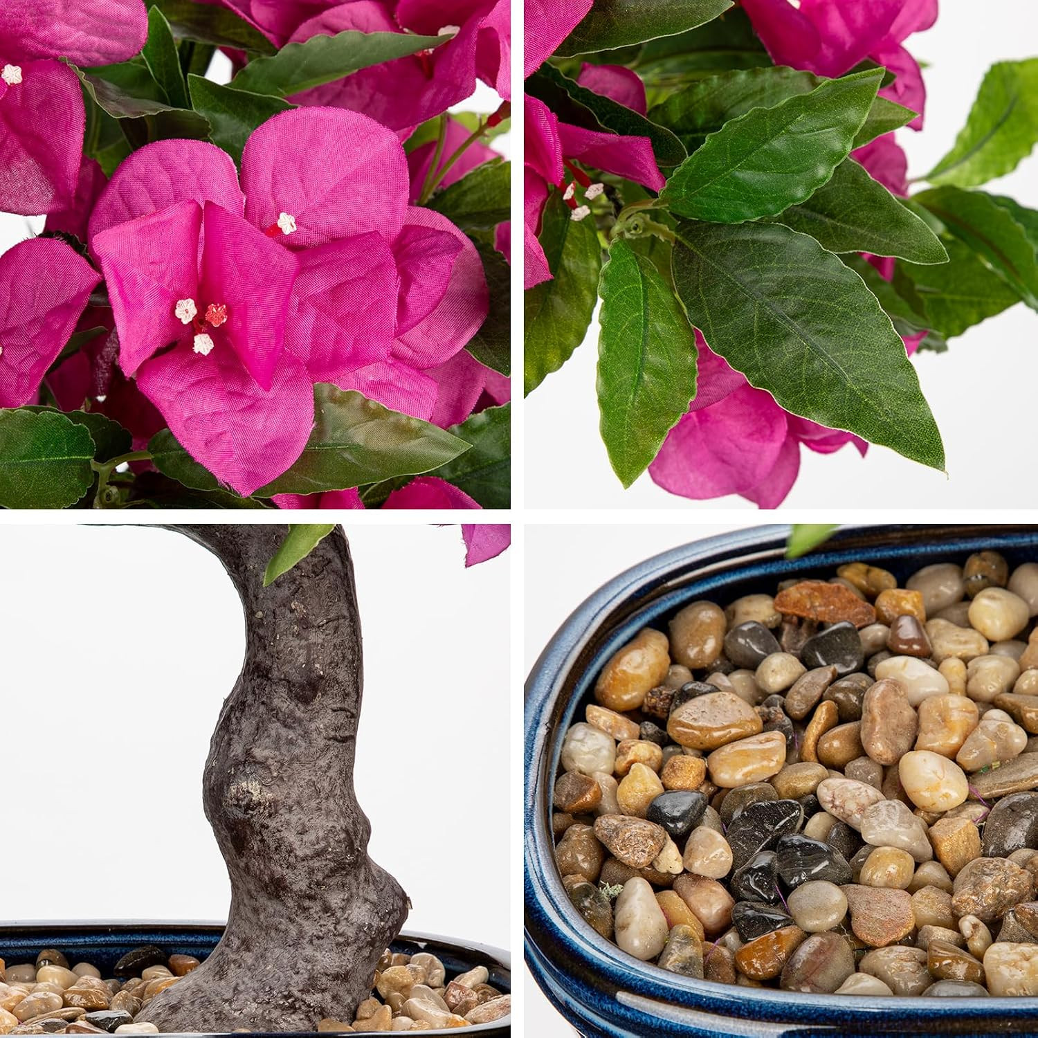 Artificial Bougainvillea Bonsai Tree 18.5″ Silk Bougainvillea Plant with Blue Po