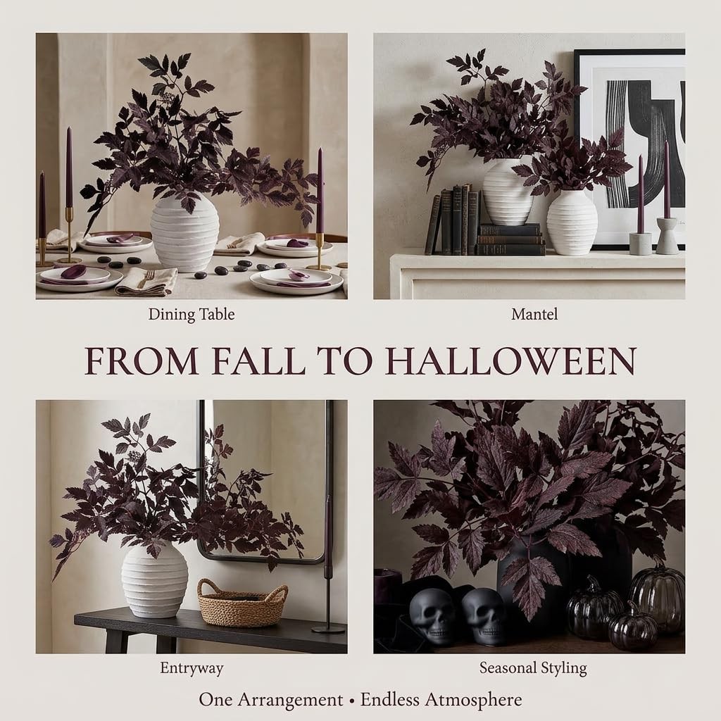 Fall Decorations Fall Stems for Vase, Set of 3 Faux Plum Burgundy Branches, 2…