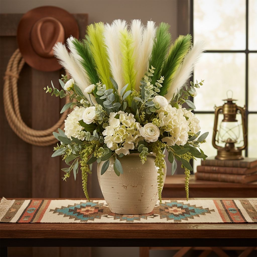 Green Pampas Grass Bundle 16 Stem Faux Pampas White and Green Boho Decor Vase Fi
