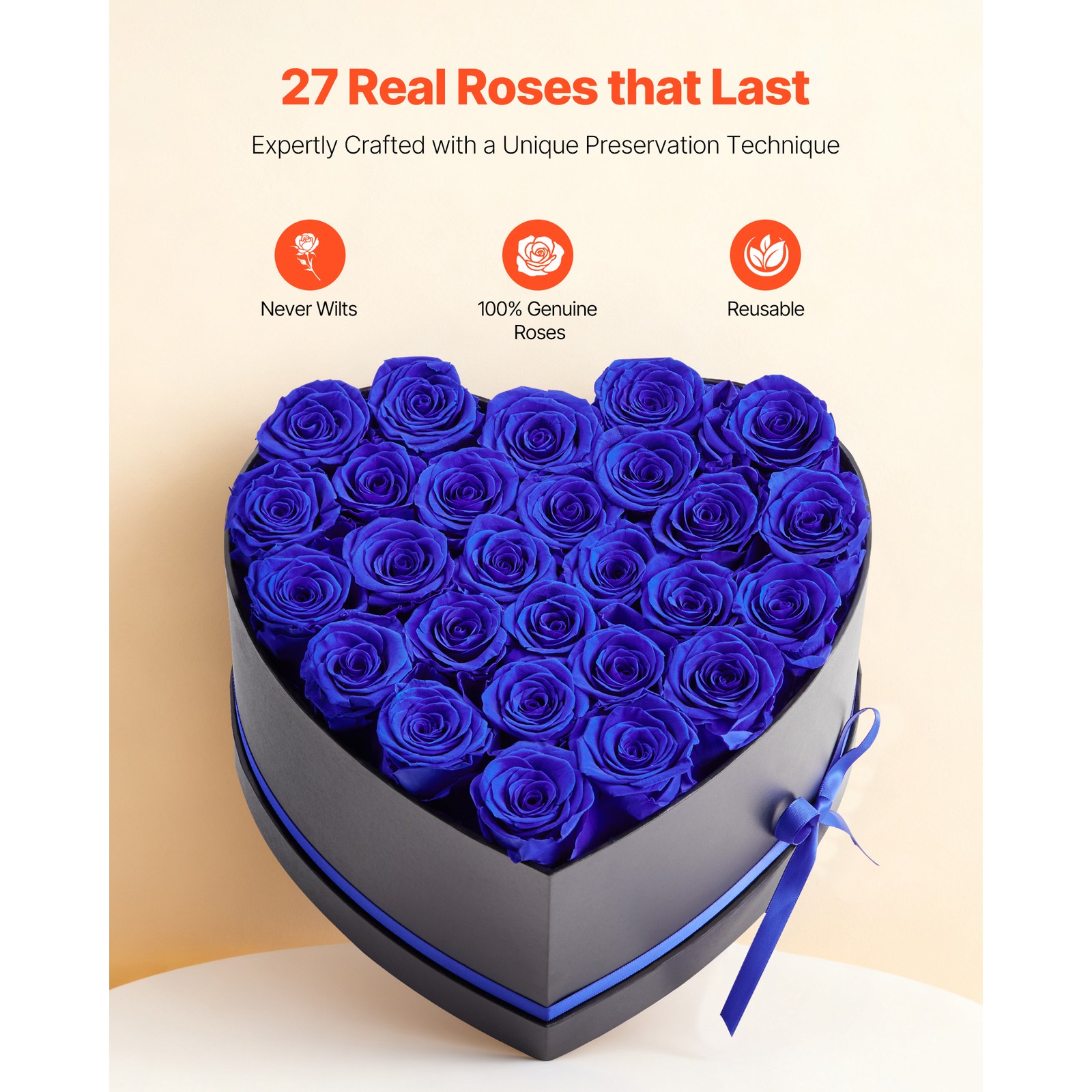Uimoso 27 Preserved Roses in Heart-Shaped Box – Eternal Royal Blue Bouquet