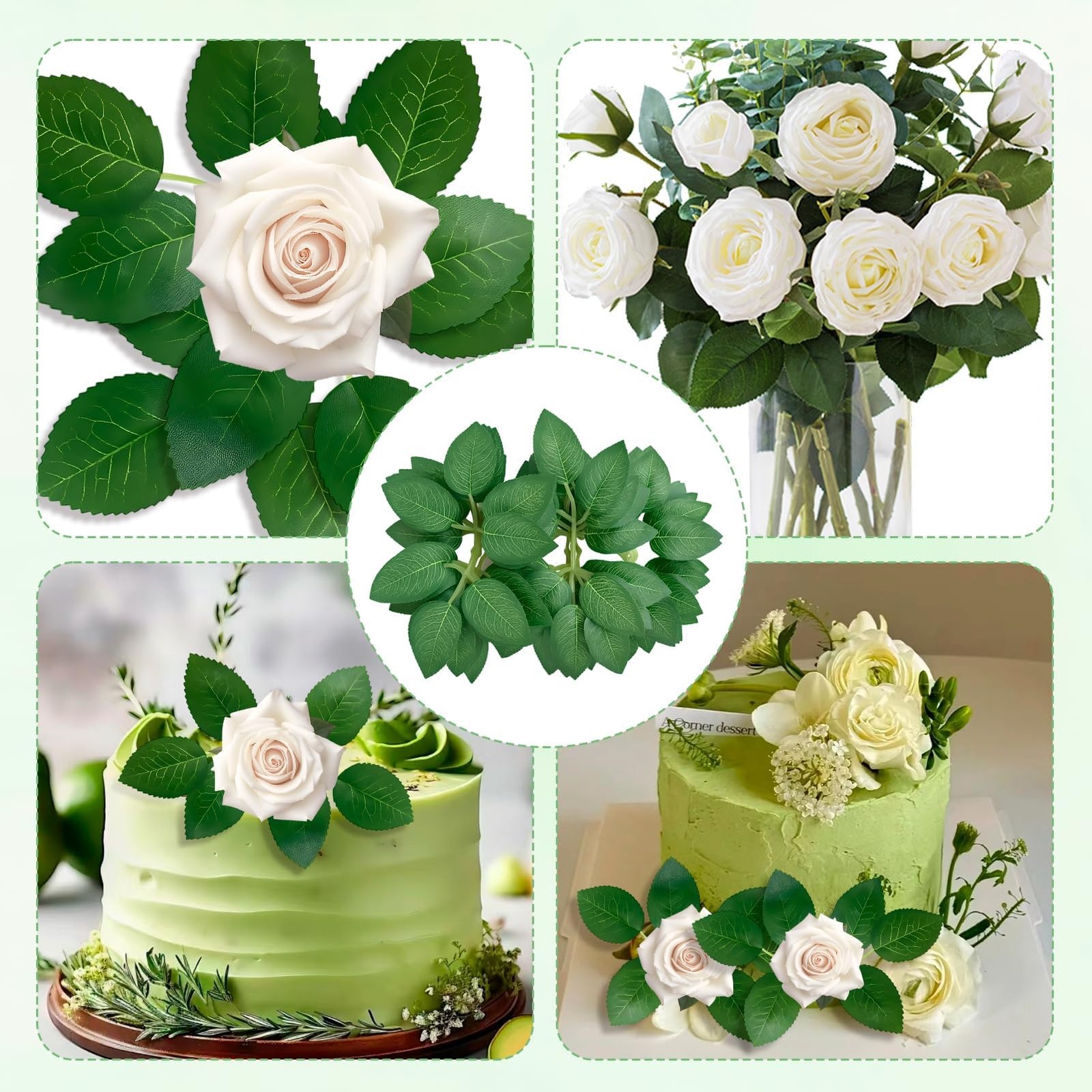 100 PCS Artificial Green Leaves Rose Bulk Fake Greenery Decor DIY Bouquets