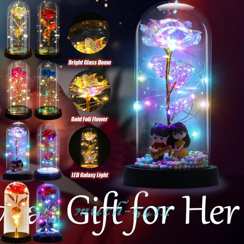 Rose Flower In Glass Dome Forever LED Light Gift for Women Wife Valentine’s Day