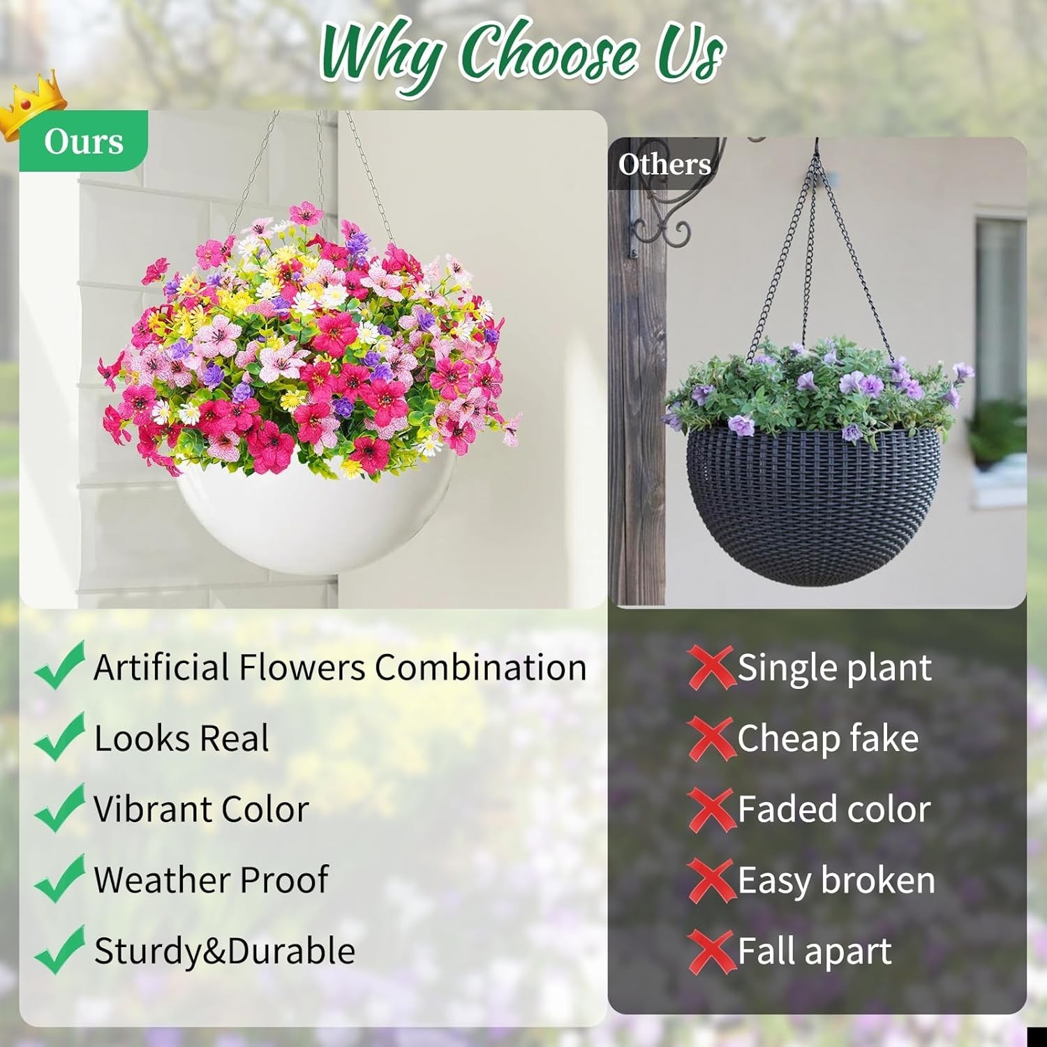Artificial Outdoor Flowers 12 Bundles UV Resistant Porch Garden Decor