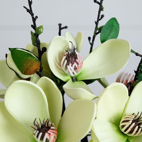 Nearly Natural 4534-WH Magnolia Arrangement with Vase,White