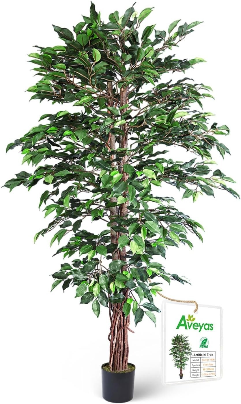 6ft Faux Ficus Silk Tree with Pot for Indoor Outdoor