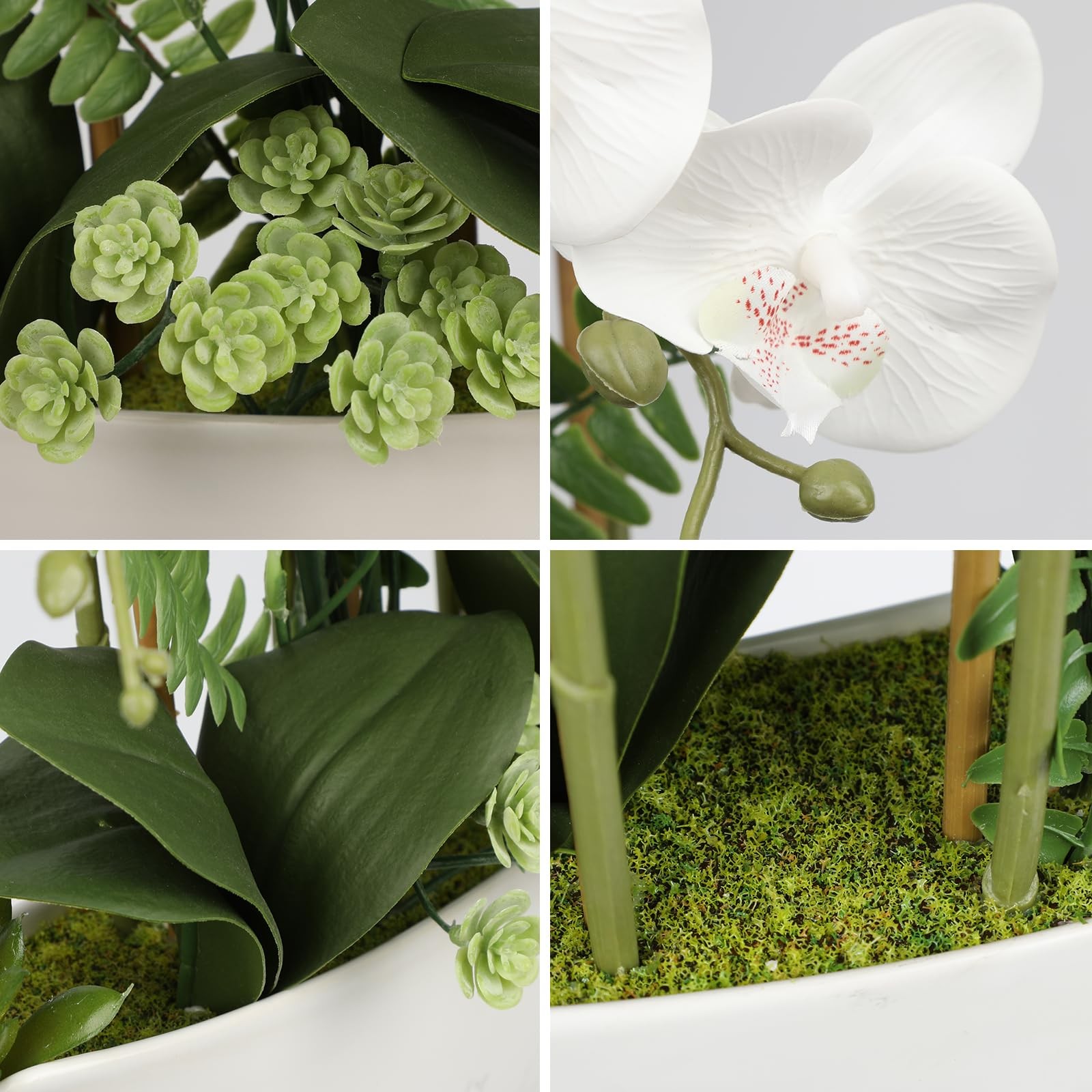 Orchid Artificial Flowers 18in White Fake Orchid Silk Flowers with Ceramic Po…