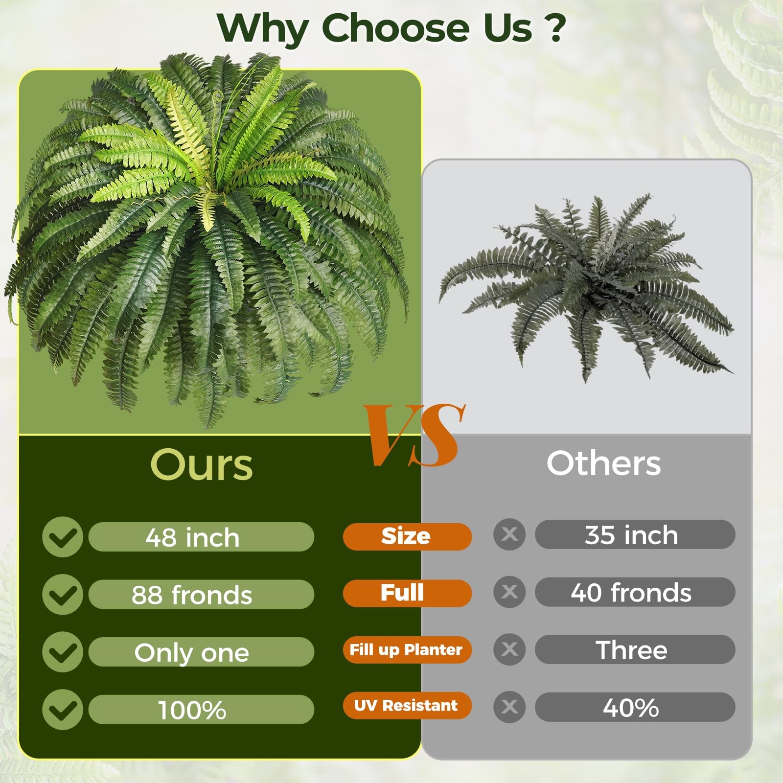 2 Pcs 48″ Fake Ferns, 86 Branches Artificial Ferns for Outdoors Large Artific…