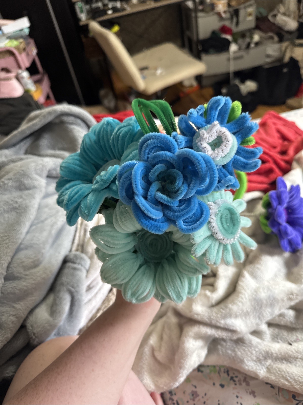 Blue Pipe Cleaner Flower Boquet