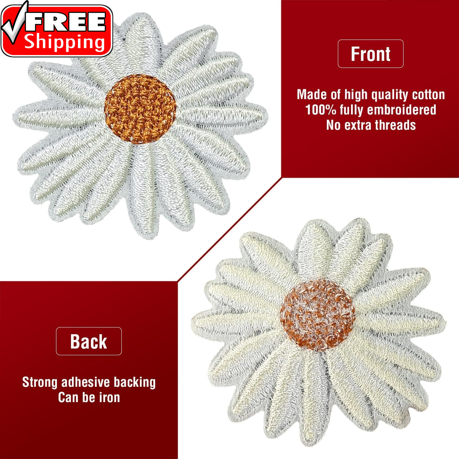 42PCS Flower & Butterfly Iron on Patches, Sew on Embroidered Applique Flower & B