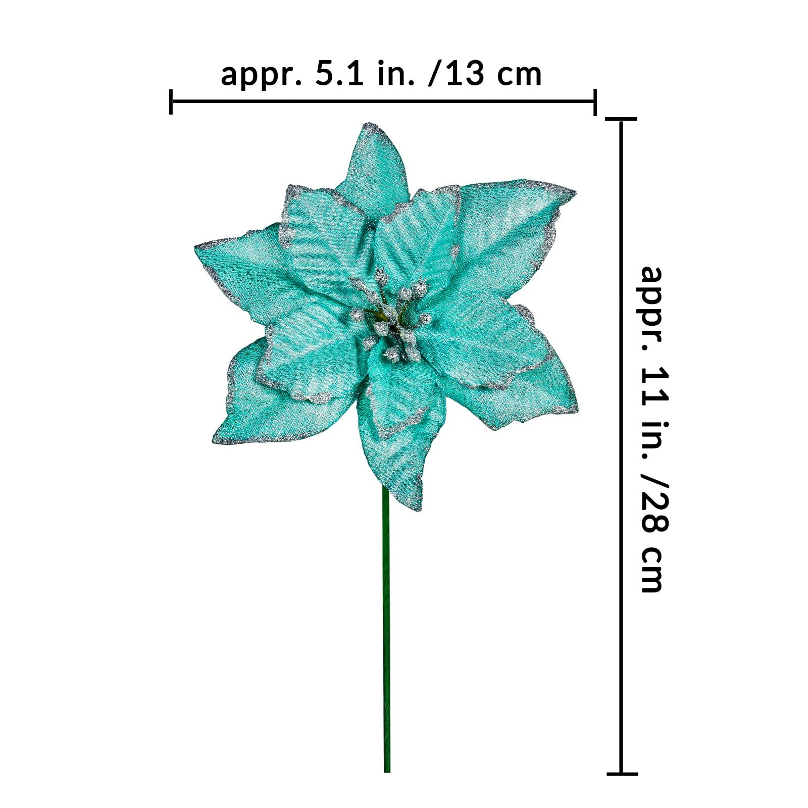 24 Pcs Glitter Artificial Christmas Poinsettia Flowers Picks Christmas Teal