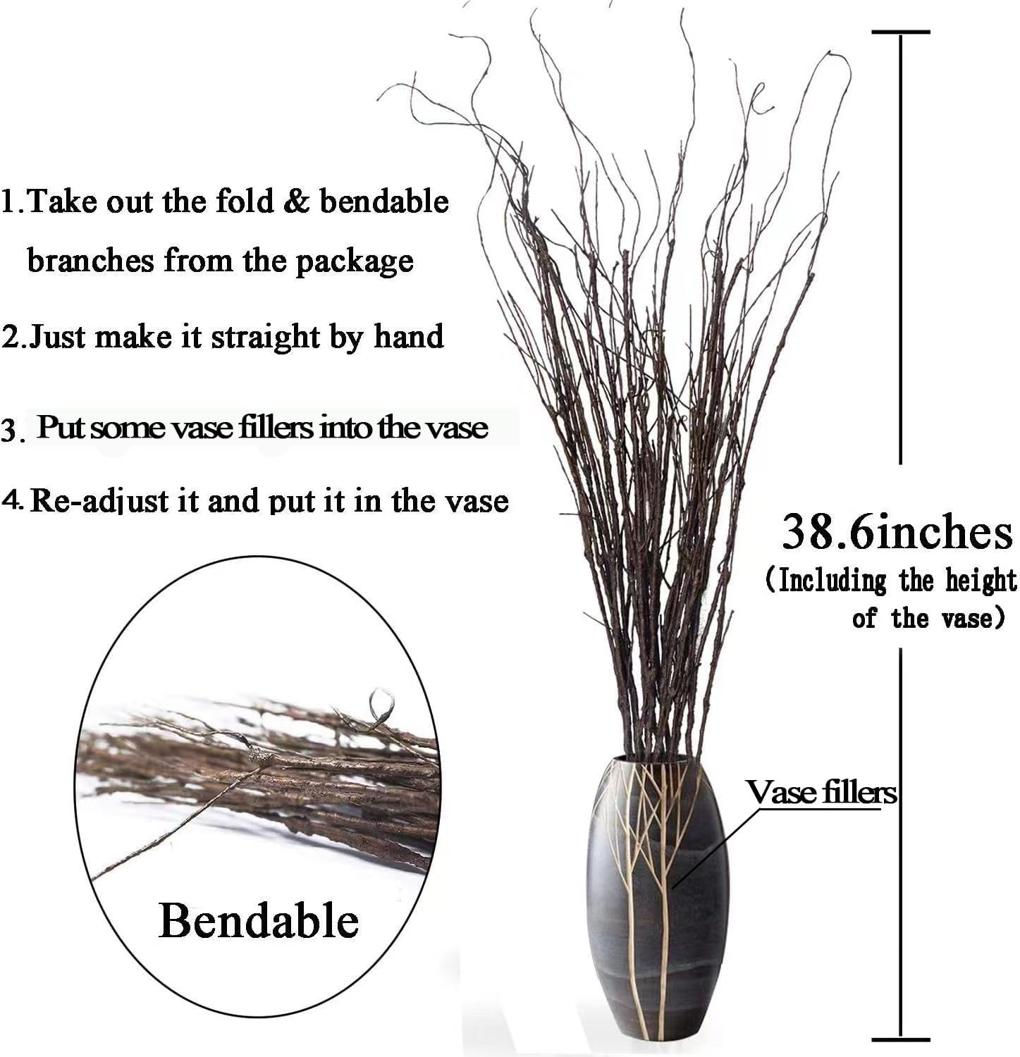 10PCS Lifelike Curly Willow Branches Decorative Dried Artificial Twigs, 30.7 Inc